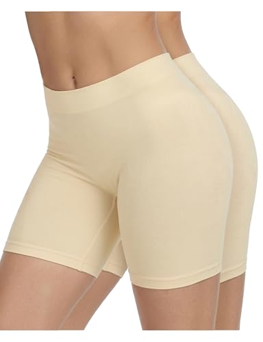 Image of ZENUTA Slip Shorts for Women Under Dresses, Seamless Anti Chafing Shorts Summer, Biker Shorts for Women (2pcs Nude,XXL)
