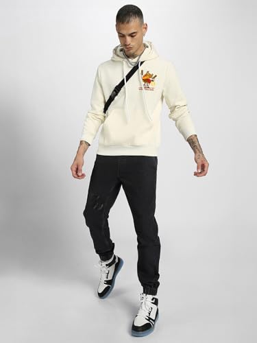 Image of Veirdo Cotton Fleece Regular Fit Hooded Sweatshirt Lastest Back Graphic Printed Winter Hoodies for Men (Available Colors: Marine Green, Marshmellow, Black, SOYA Bean, Orange & Blue)