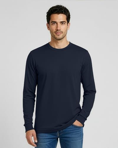 Image of Real Essentials 4 Pack: Men's Cotton Long Sleeve Crew Neck T-Shirt - Soft Work Casual Jersey Tees