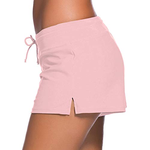ChinFun Board Shorts Women's Swimswear Tankini Swim Briefs Side Split Swimsuit Bottom Waistband Stretch Boardshorts Beach Trunks Inner Lining Light Pink Size M - Thumbnail 2