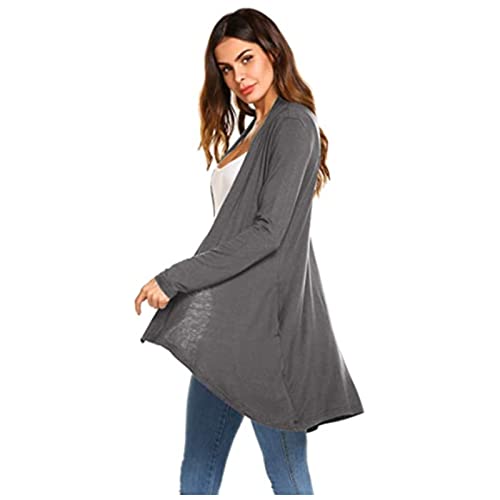 Cardigan Feminino Estilo Slim Confortável Casaco de xale Longo Cinza escuro M