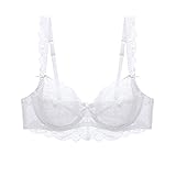 Women's Lace Balconette Bra Underwire Non-Padded Soft Cup Comfort Everyday Bras(White,38B)