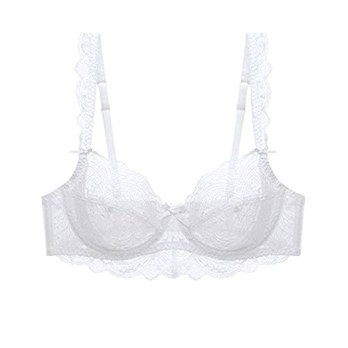 Women's Lace Balconette Bra Underwire Non-Padded Soft Cup Comfort Everyday Bras(White,38B) #TOP4