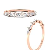 EMORO 0.36 CT Marquise & Round Cut Moissanite Wedding Band For Women D Color Delicate Floral Half Eternity Ring Prong Setting In 10K Rose Gold Engagement Band For Her (10K Gold, Rose, 4)