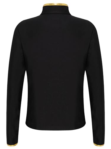 Kaerm Kids Girls Long Sleeve Figure Skating Gymnastics Jacket Shiny Rhinestones Metallic Striped Zipper Sweatshirt Coat2