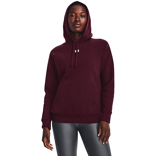 Image of Under Armour Women's Rival Fleece Hoodie, (600) Dark Maroon / / White, S