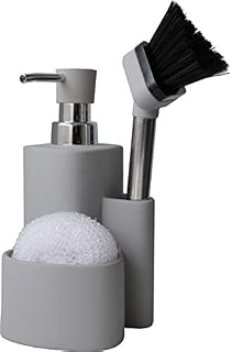 Premium Design Ceramic Kitchen Dishwashing Set Soap Dispenser Sponge Scrubby Dish Brush Caddy Organizer Set