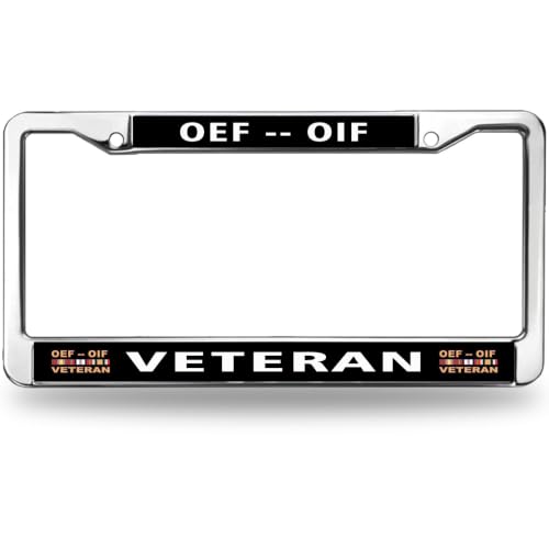 Image of OEF OIF Veteran License Plate Frame, Stainless Steel Metal Auto Tag Holder | Celebrate military service with this durable metal OEF OIF Veteran license plate frame, weather-resistant to last.