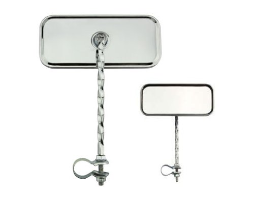 Lowrider Rectangle Twisted Chrome Bike Mirror, Universal Fit, Silver, Right/Left, Manual, Handlebar Mount