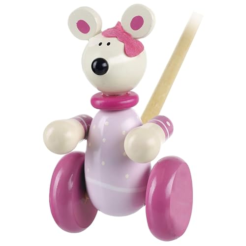 Image of Orange Tree Toys Pink Mouse Push Along | Colorful Wooden Toy for Toddlers Age 1+, Sustainably Made, Encourage First Steps & Develop Key Motor Skills