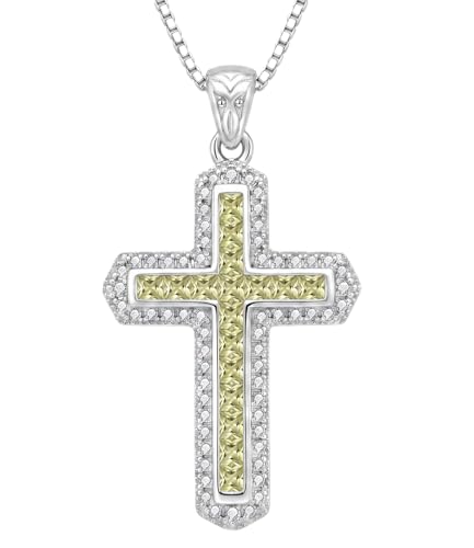 RMREWY August Birthstone Cross Necklace for Women 14K White Gold