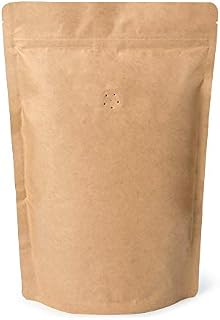 250 grams / 8 Ounces / ½ Pounds Kraft Paper Stand Up Coffee Bag Pouch. Round Bottom, Zip Lock, Degassing Valve and Heat Seal-able. Pack of 50