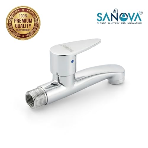 Image of Sanova Verna Heavy Duty Longbody Cock | Brass Cartridge | Steel Body | Heavy Handle | Chrome Finish | Wall Mounted Kitchen Sink Faucet