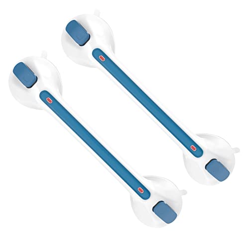 2 Pack Suction Cups Grab Bar 16 Inch, Zepolu Anti-Slip Bathroom Grab Bar Safety Balance Handrail, Handicap Elderly Senior Injury Disable Vacuum Suction Assist Shower Handle (1.25" Diameter, Blue) #TOP5