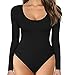 Produktbild TOEECY Damen Body Langarm Rundhals Knit Stretch Bodysuit Shirts Unterziehbody Elegant Sexy Langarmbody Oberteil Bustier Schmal Bodysuits Tops Bodys (Schwarz,M)