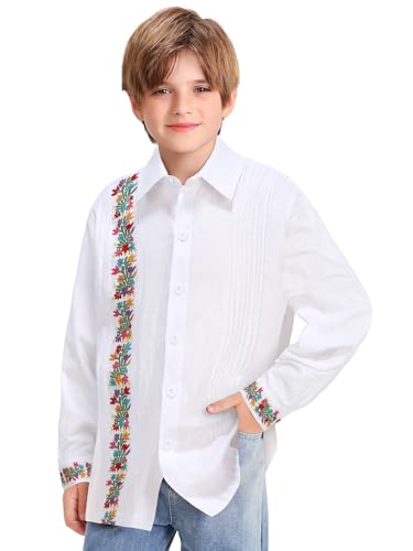 Mexican Shirts for Boys Guayabera Traditional Embroidered Kid Cinco De Mayo Fiesta Collared Long Sleeve3