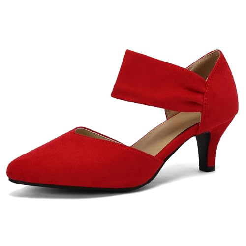 Betastella Womens Low Kitten Heel Pumps Pointed Toe Slip on Heels Ankle Strap Elegant Dress Shoes for Wedding Party Evening