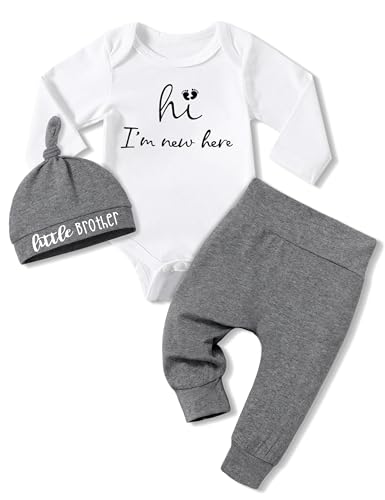 Image of Fommy Newborn Baby Boy Clothes New to The Crew Letter Print Romper+ Pants+Hat 3PCS Outfit