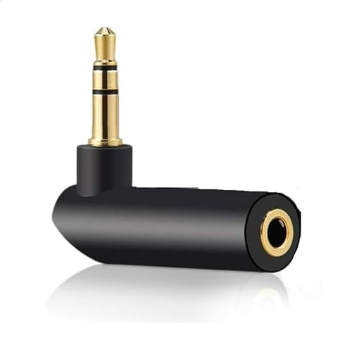 TECHZOCO Adaptador Audio Jack 3.5 mm ángulo acodado 90º de 3 Pin, Adaptador Auriculares Jack 3.5 mm, Adaptador de Audio en ángulo Recto, Apto para Altavoces, Auriculares, Móvil, Tablet, MP3, Negro