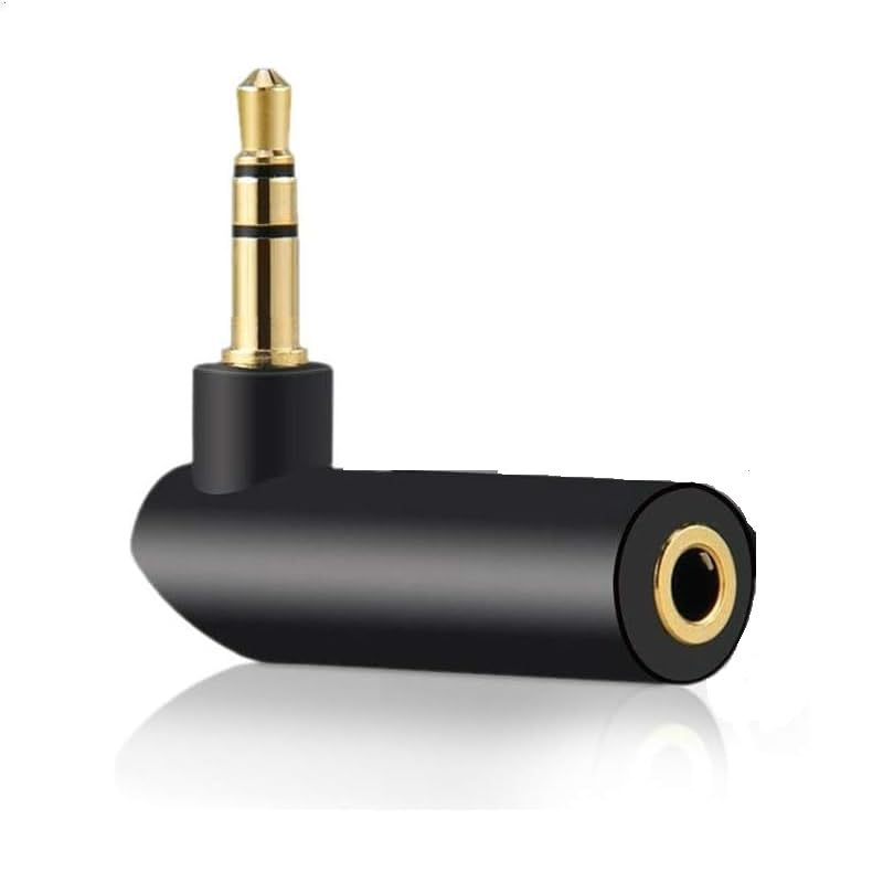 Adaptador Audio Jack 3.5 mm ángulo acodado 90º de 3 Pin, Adaptador Auriculares Jack 3.5 mm, Adaptador de Audio en ángulo Recto, Apto para Altavoces, Auriculares, Móvil, Tablet, MP3, Negro