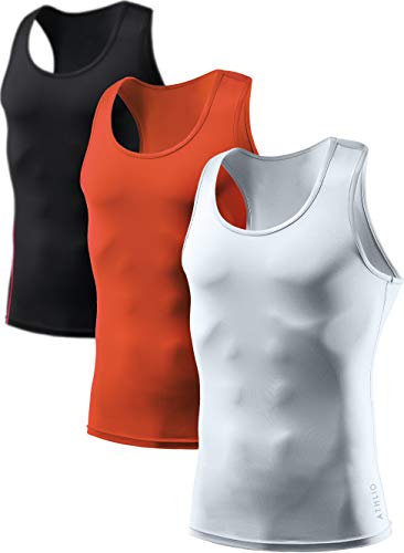 ATHLIO 3 Pack Men's Cool Dry Compression Sleeveless Tank Top, Sports Running Basketball Workout Base Layer
