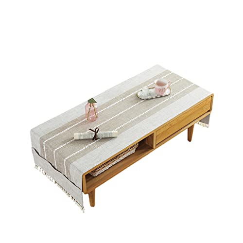 rongweiwang Cotton Linen Tablecloth Rectangular TV Cabinet Mat Coffee Desktop Fringe Table Cloth for Living Room Dining Hall, Island/Beige coffee, 50 * 145cm