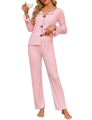 VXVGER Women's Pajama Sets Soft Cozy Pjs, Slim Fit V Neck Long Sleeve Sleepwear...