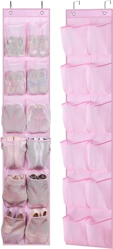 MISSLO Organizador de zapatos para niños, organizador de zapatos para bebés, estrecho para armario, organizador de puerta, almacenamiento colgante con 12 bolsillos para niñas, mujeres, 2 paquetes,