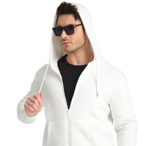 Sweat à capuche unisexe blanc DIVINA zippé en coton molletonné tailles XS à XXL