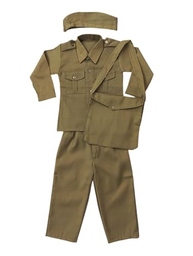 Image of BookMyCostume Indian Postman Dakiya with Classic Khaki Cap and Bag Community Helper Kids Fancy Dress Costume 10-12 years