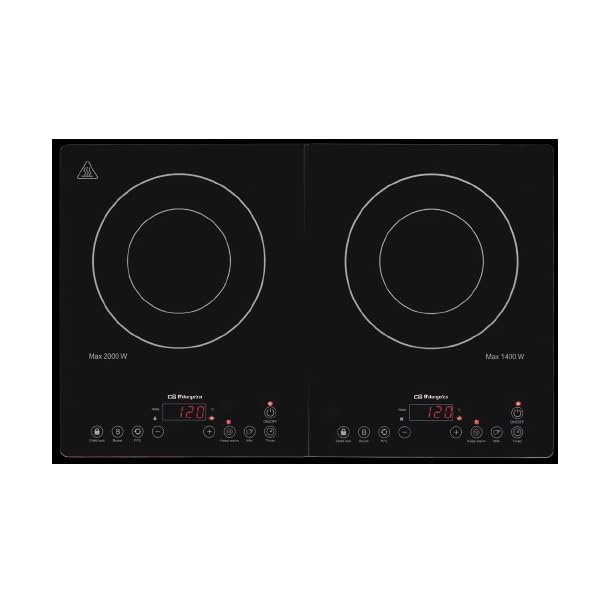 Placa inducción Orbegozo PIC 4000, 2 fuegos, potencia 2000 + 1400w, pantalla led, 10 niveles de potencia.