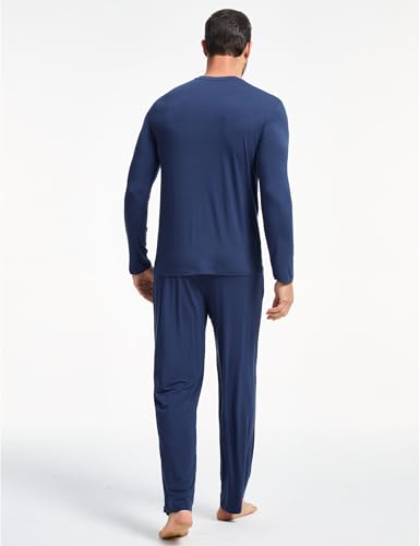 Image of GYS Bamboo Viscose Men's Pajama Sets Long Sleeve Plaid Loungewear Sets with Pockets