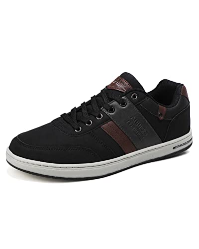 Astero Sneakers For Mens Casual Shoes Fashion Sneakers Non-Slip Low Top Pu Leather Walking Shoes (Black, Size_10) #TOP2