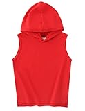 Spring&Gege Boys Hooded Tank Top Solid Basic Sleeveless Pullover Hoodie Uniform Workout Comfy T-Shirt, Red, 13-14 Years