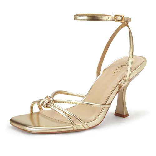 Image of PARTY Women's Square Open Toe Strappy Heeled Sandals 3 inch Stiletto Kitten Heel with Ankle Buckle Strap, Comfortable Slingback Summer Dress Shoes
