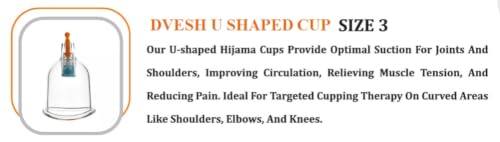 Image of U Shaped Cupping Therapy Cups Size 3 and 4 | Premium Curved Base Vacuum Suction Cups for Joints Shoulders Elbows Knees | Heavy Duty Clear Body Pain Relief Therapy Set Roll | Pack of 4