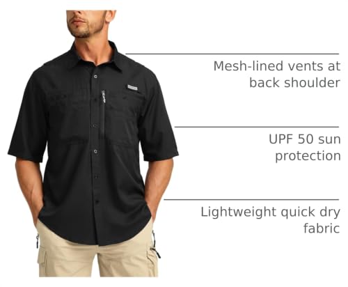 Image of G Gradual Men's Fishing Shirts with Zipper Pockets UPF 50+ Lightweight Cool Short Sleeve Button Down Shirts for Men Hiking