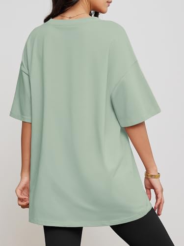 Image of ATHMILE Womens Oversized Shirts V Neck Plus Size Spring Workout Summer Tops Beach Vacation 2026 Gym Clothes Basic Tee