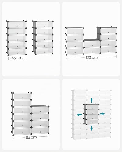 SONGMICS Scarpiera a 10 Scomparti, Scaffale Componibile in Plastica, Armadietto Portascarpe Fai da Te con Ante e Martelletto, Mobiletto Porta Scarpe, Grigio LPC010G01 - Immagine 4