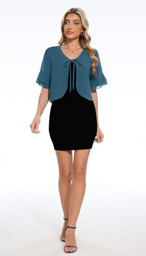 Women Shrug Chiffon Bolero Ruffle Short Sleeve Summer Tie Front Sheer Cardigans for Dresses4