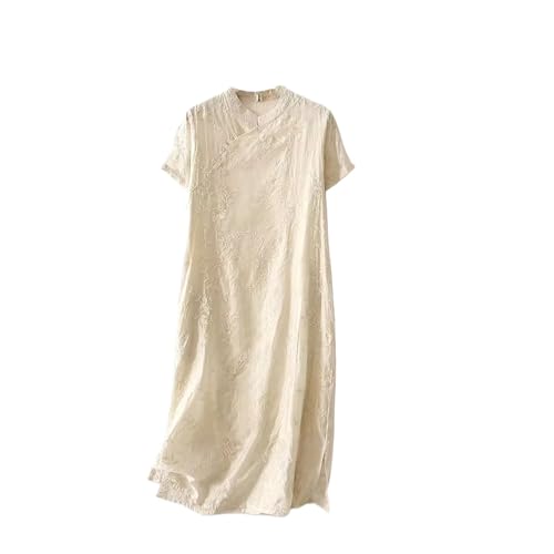 Robe d'été chinoise vintage anti-chaleur en coton et lin respirant à broderie