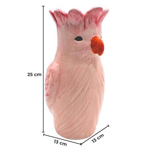 XL Dekovase, Vasenkopf, Papageivase, Blumenvase, Tiervase, Tischvase, Keramikvase, Vase als Papagei, Vase mit Papagei Dekor aus Keramik mit orangen Schnabel,in rosa/pink, L/B/H 13 x 13 x 25 cm.