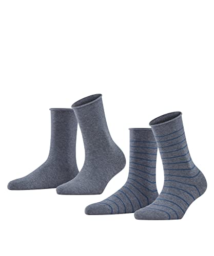 FALKE Damen Socken Happy Stripe Multipack W So Baumwolle gemustert 2 Paar, Grau Light Grey Melange 3390, 35-38