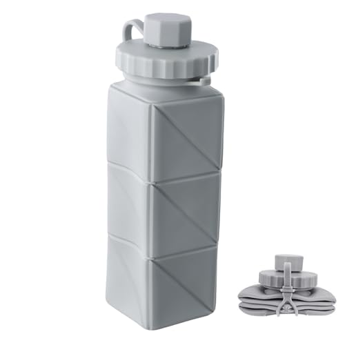 Anseom Borraccia d’Acqua Pieghevole 620ML, Borraccia da Viaggio Pieghevole, Borraccia Silicone Pieghevole Riutilizzabile Senza BPA, Bottiglia Pieghevole Ermetica per Fitness, Escursionismo, Campeggio