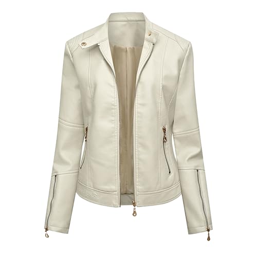 Manteau automne femme blanc zippé avec col montant protecteur 3XL