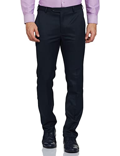 Image of Raymond Men Men's PLEATLESS Slim FIT Dark Blue Formal Trouser