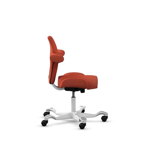 Image of HAG Capisco Standard Chair-White Frame-Upholstered Burnt Red