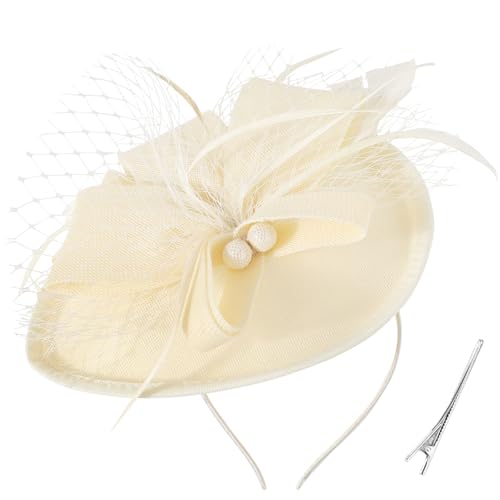 DRESHOW Flor con una Sola Flecha Fascinators Sombrero de Plumas Diadema y un Clip Bifurcado Tocados de Novia Derby Fascinator Pillbox Sombrero Tocado Para Niñas y Mujeres