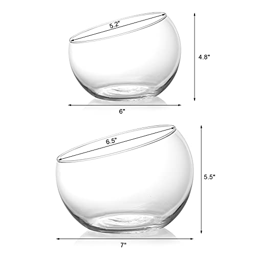 YOUEON 2 Pcs Glass Slant Cut Bowl Vase, 6.5" W x 5.5" H, 5.2" W x 4.8" H Clear Glass Terrarium Bowl for Plants, Succulent, Air Plant, Candy Bowls, Fruit Bowls for Centerpiece, Wedding, Home Decor - Image 2