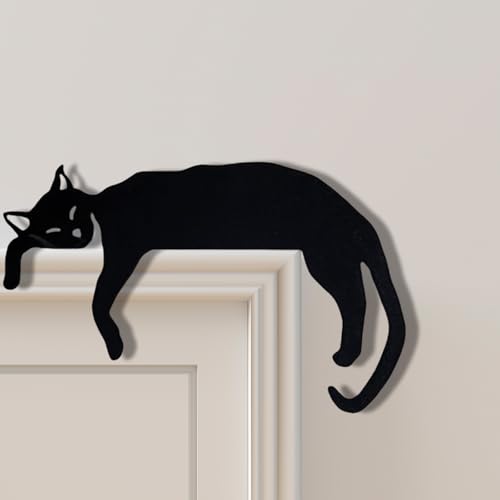 Metal Adorable Cat Door Topper - Halloween Christmas Door Toppers Ornament Decoration Sign Doors Frame Corner Hanging Decorative Decor Wall Vintage Holiday (Black Napping Cat)